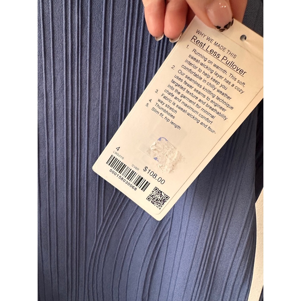 Lululemon Rest Less Pullover Blue Ribbed Long Sleeve Shirt Size 4 - Picture 3 of 5